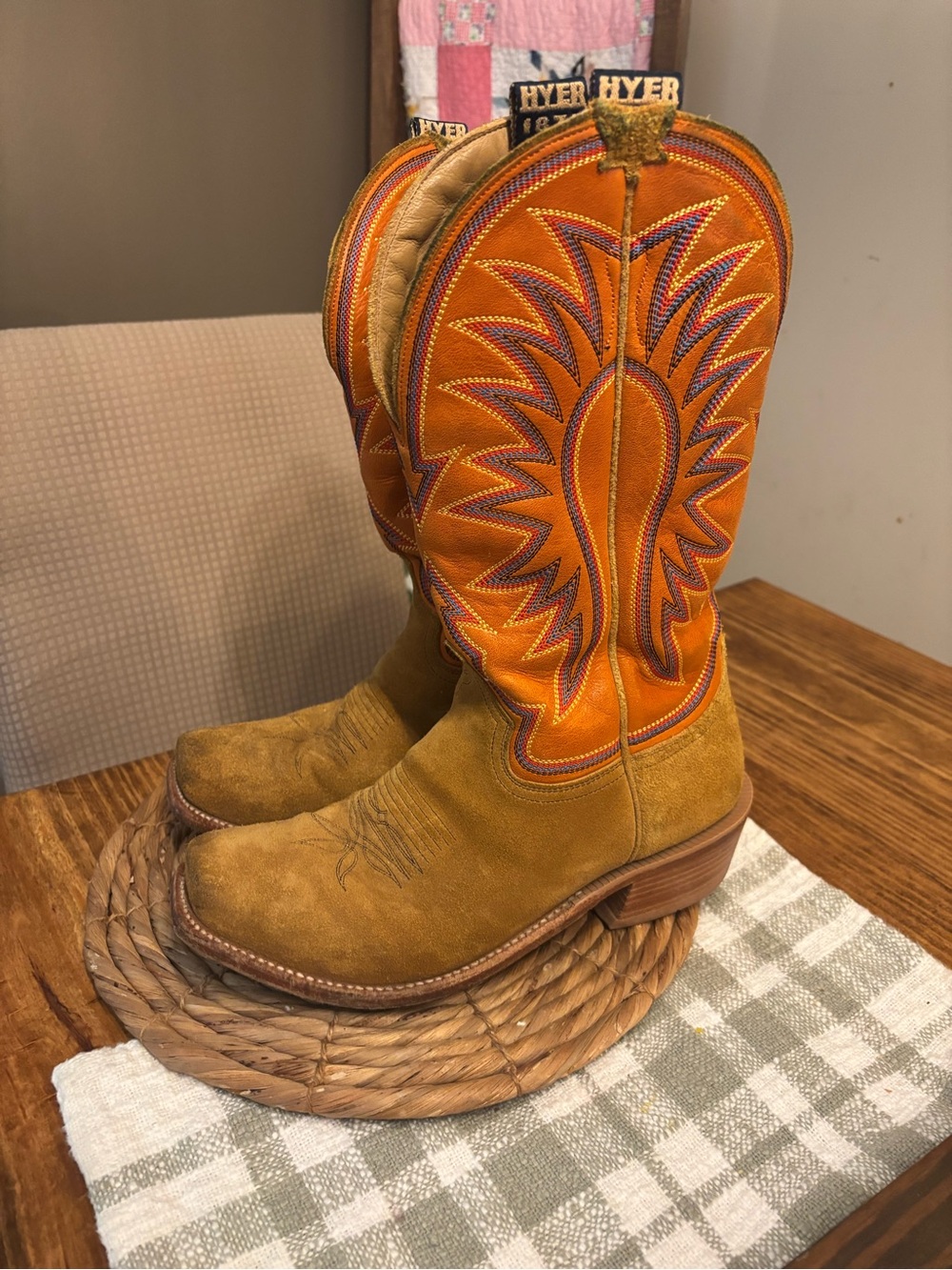 Hyer Men's Orange Suede Western Cowboy Boots